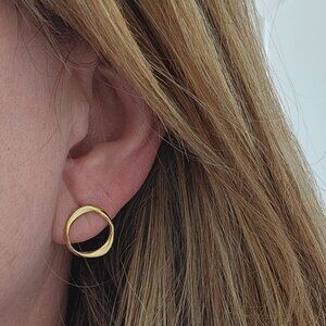 Earrings Hammered Gold Plated Circle Stud